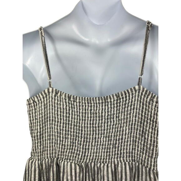 American Eagle Gray White Striped Rouched Bow Deep V-neck Textured Romper XL - Picture 5 of 15